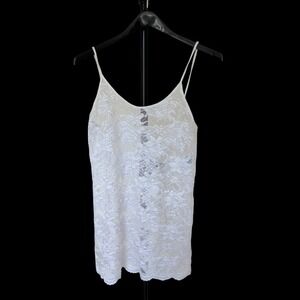 60's Lady Cameo Dallas White Floral Coquette Lace Cami Top Sheer Med